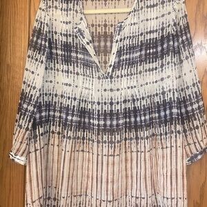 Rose & Olive White and Purple 3/4 Sleeve Tunic Blouse